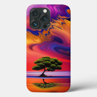 Lone Tree in Water colorful sky iPhone 13 Pro Case