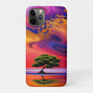Lone Tree in Water colorful sky iPhone 11 Pro Case