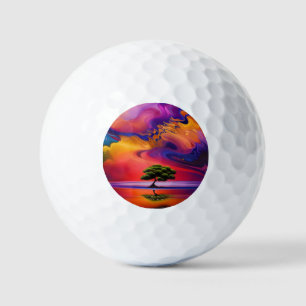 Lone Tree in Water colorful sky Golf Balls