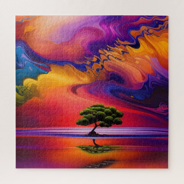 Lone Tree in Water colorful sky Jigsaw Puzzle (Vertical)