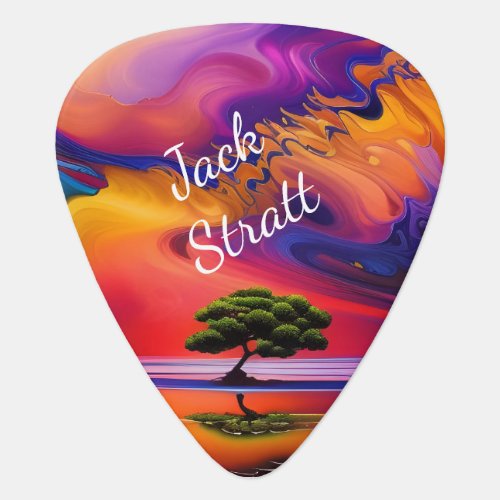 Lone Tree in Water colorful sky Personalize Guitar Pick