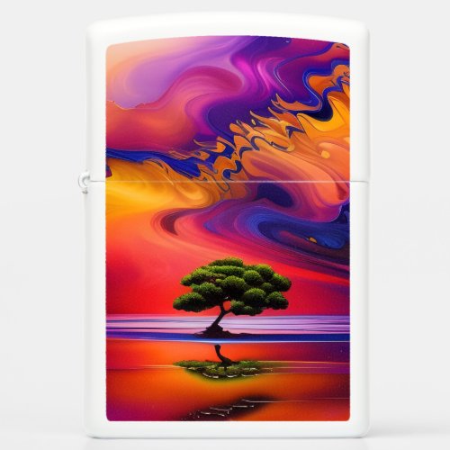 Lone Tree in Water colorful sky Zippo Lighter