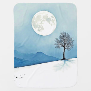 Lone Tree: Serene Full Moon Silence Art Baby Blanket