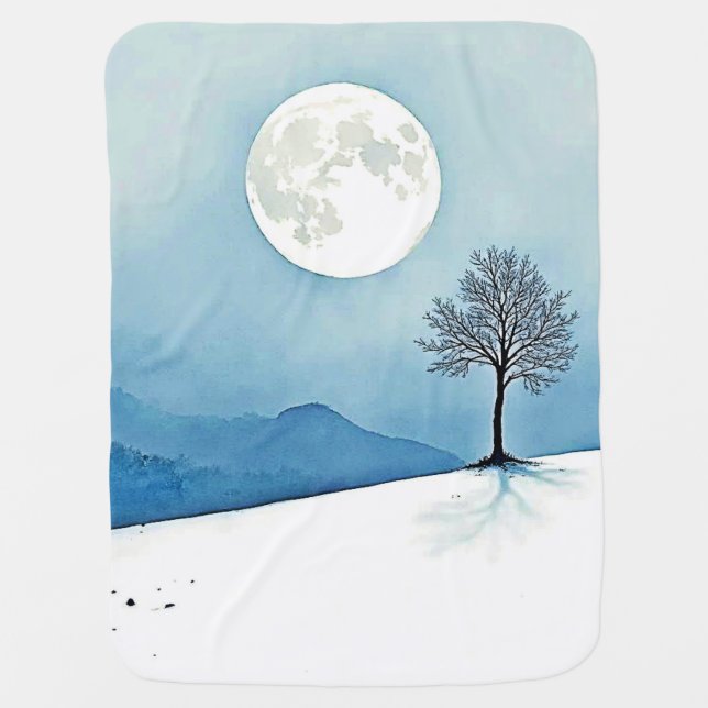 Lone Tree: Serene Full Moon Silence Art Baby Blanket (Front)