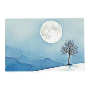 Lone Tree: Serene Full Moon Silence Art Placemat
