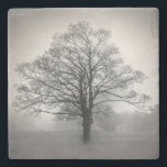 Lone Tree Stone Coaster<br><div class="desc">Stylish stone coaster with a black and white hazy photograph of a lone tree. Customize to add your own text. Great gift idea for anyone.</div>