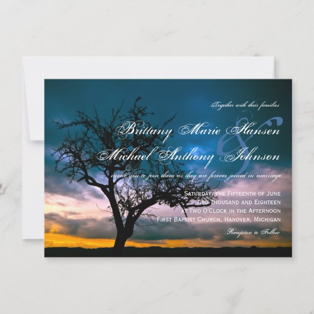 Lone Tree Sunset Country Wedding Invitations (Front)