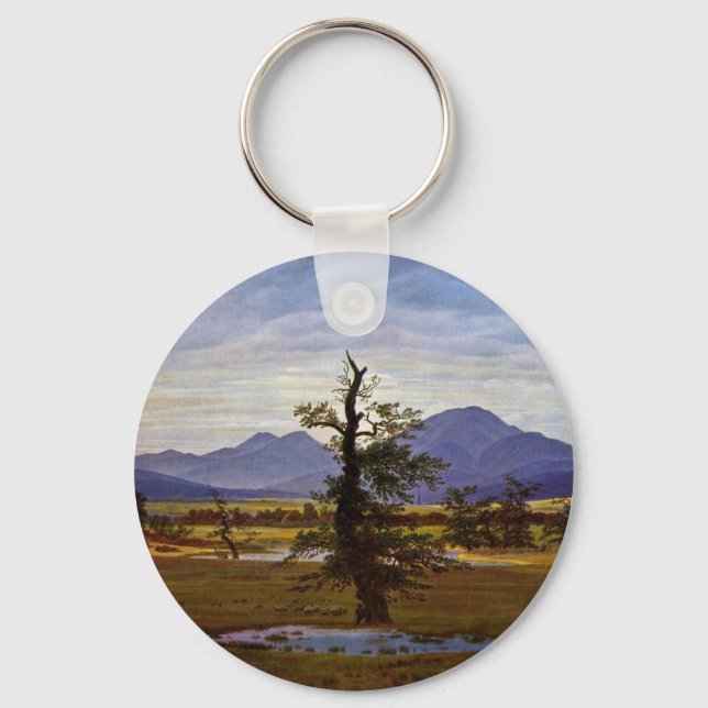 Lone Tree (Village Landscape In Morning Light ) Keychain (Front)
