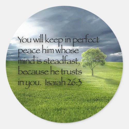 Lone tree with Sunshine Bible Verse Classic Round Sticker