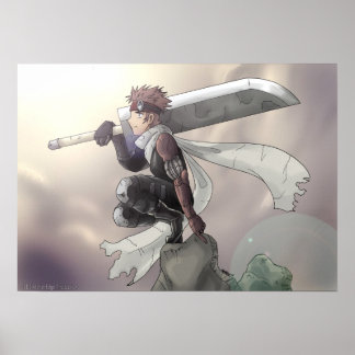 Lone warrior looking at the sky poster