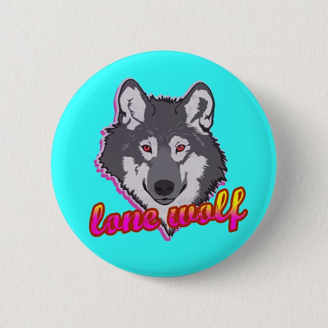 Lone Wolf, 80's style! Pinback Button (Front)