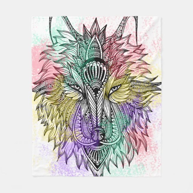 Lone Wolf Color Fleece Blanket (Front)