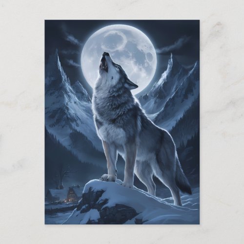 Lone Wolf Dominates Snowy Summit Postcard