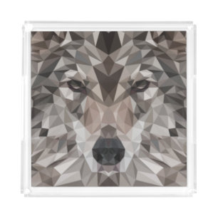 Lone Wolf Geometric Portrait Acrylic Tray