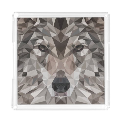 Lone Wolf Geometric Portrait Acrylic Tray