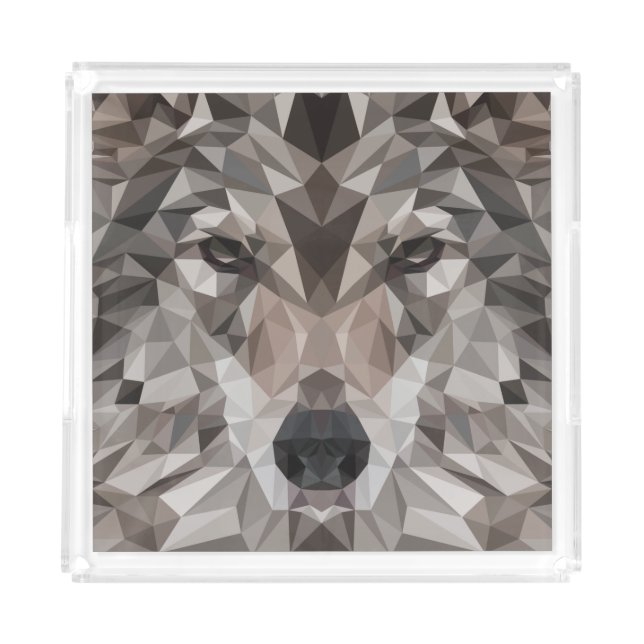 Lone Wolf Geometric Portrait Acrylic Tray (Front)
