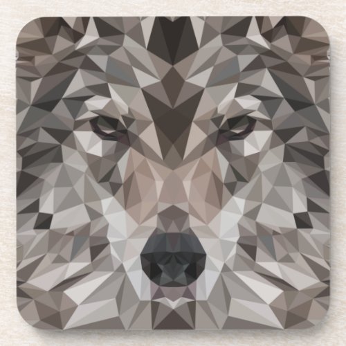 Lone Wolf Geometric Portrait Beverage Coaster