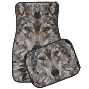 Lone Wolf Geometric Portrait Car Floor Mat
