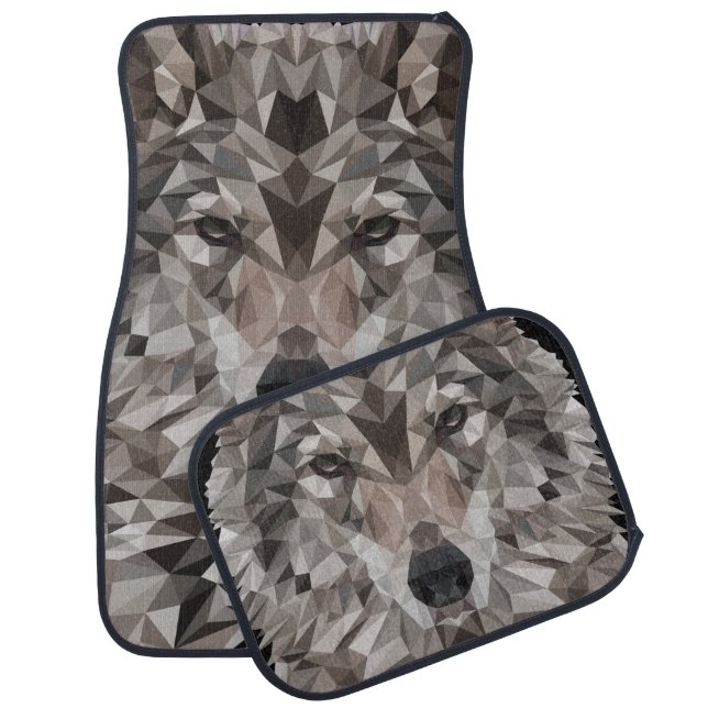 Lone Wolf Geometric Portrait Car Floor Mat (Set)