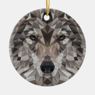 Lone Wolf Geometric Portrait Ceramic Ornament