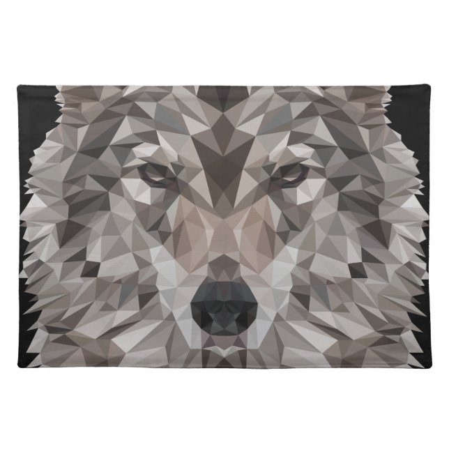 Lone Wolf Geometric Portrait Cloth Placemat (Front)