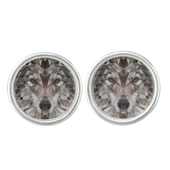 Lone Wolf Geometric Portrait Cufflinks (Front)