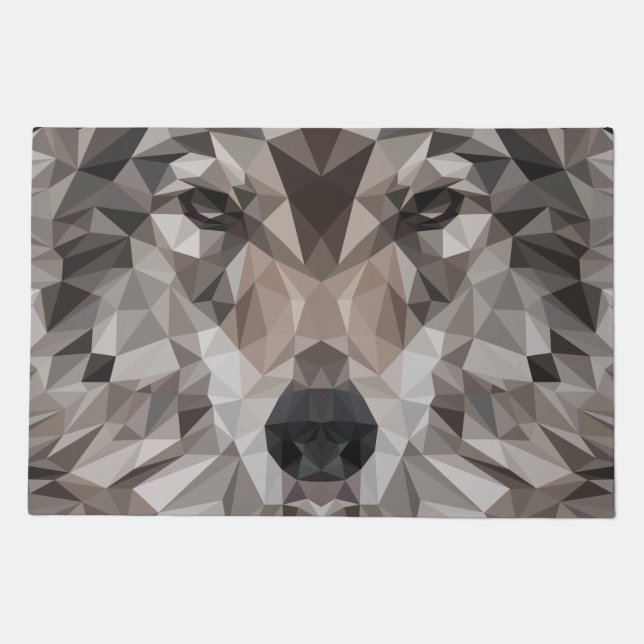 Lone Wolf Geometric Portrait Doormat (Front)