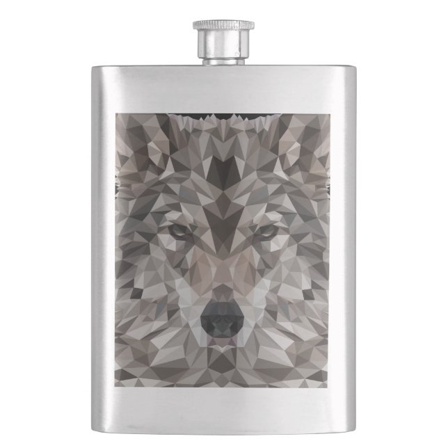 Lone Wolf Geometric Portrait Flask (Front)