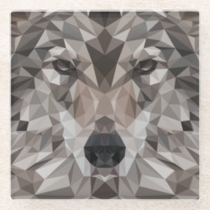 Lone Wolf Geometric Portrait Glass Coaster