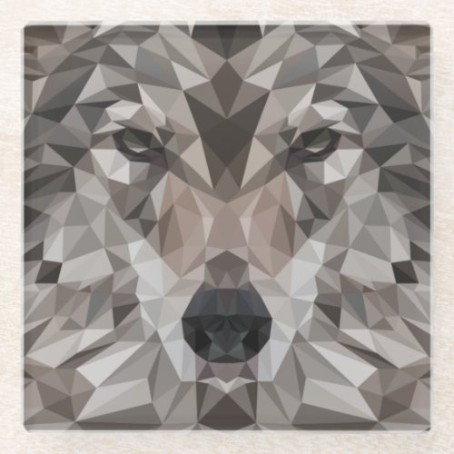 Lone Wolf Geometric Portrait Glass Coaster