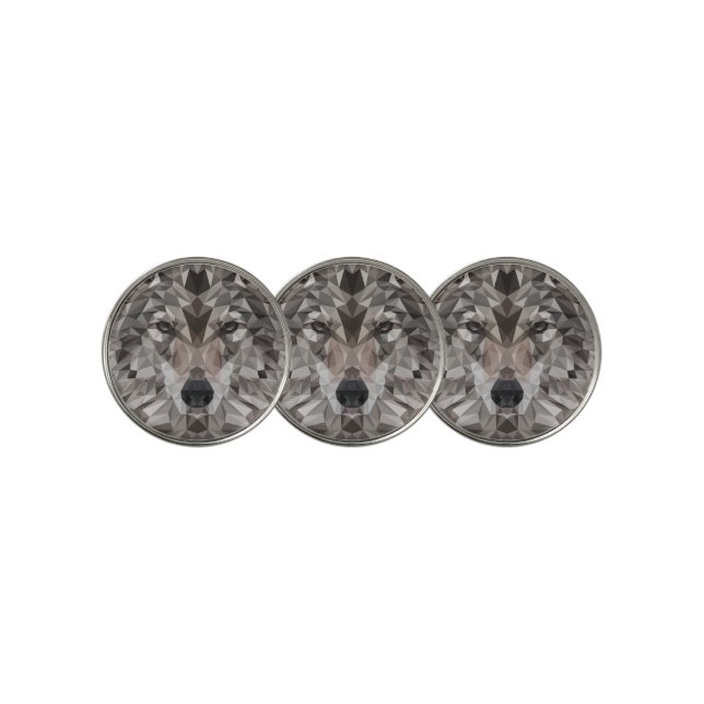 Lone Wolf Geometric Portrait Golf Ball Marker (3 Up)