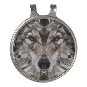 Lone Wolf Geometric Portrait Golf Hat Clip