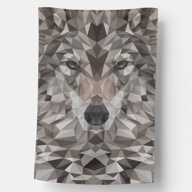 Lone Wolf Geometric Portrait House Flag (Front)