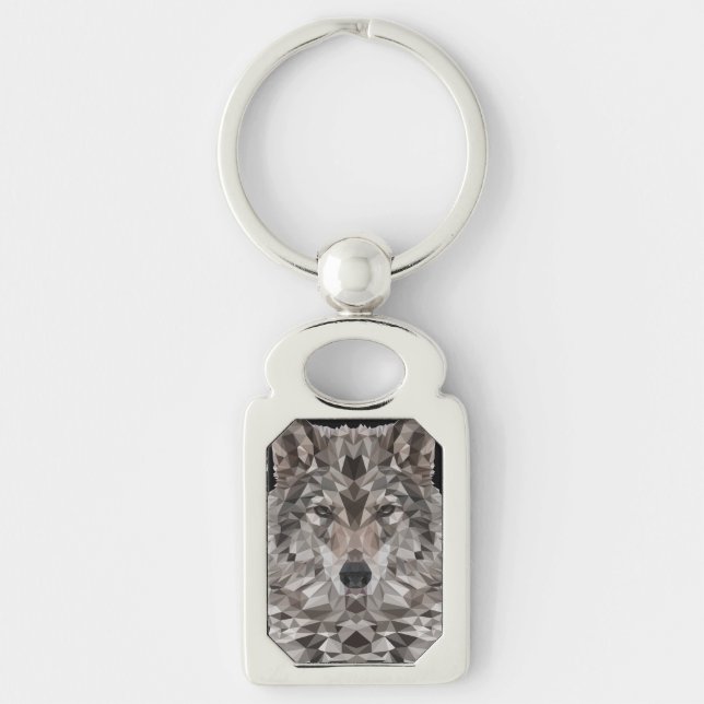 Lone Wolf Geometric Portrait Keychain (Front)