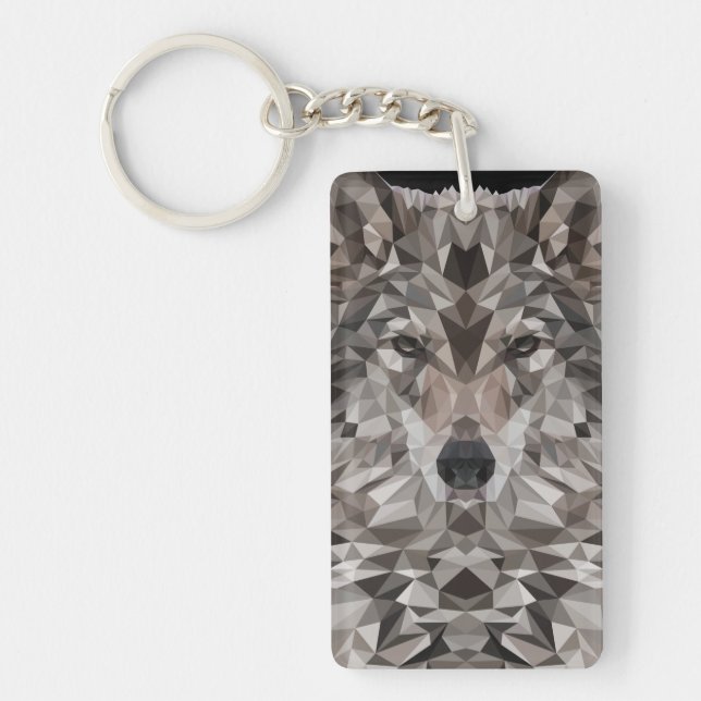 Lone Wolf Geometric Portrait Keychain (Front)