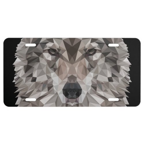 Lone Wolf Geometric Portrait License Plate