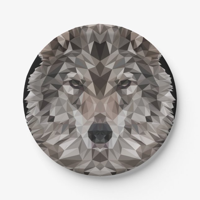 Lone Wolf Geometric Portrait Paper Plates (Front)