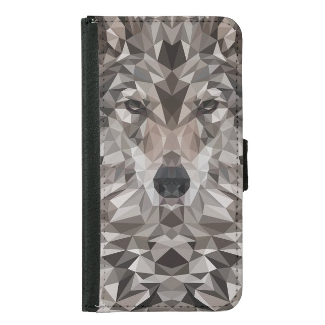 Lone Wolf Geometric Portrait Samsung Galaxy Wallet Case (Front)