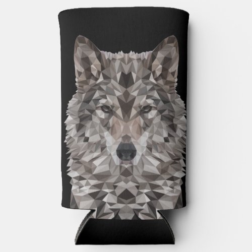 Lone Wolf Geometric Portrait Seltzer Can Cooler