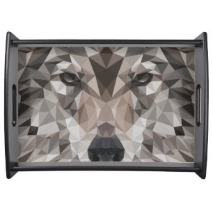 Lone Wolf Geometric Portrait Serving Tray