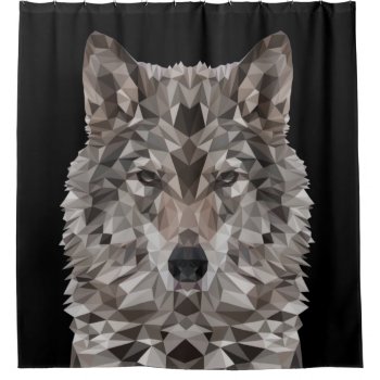 Lone Wolf Geometric Portrait Shower Curtain by CandiCreations at Zazzle