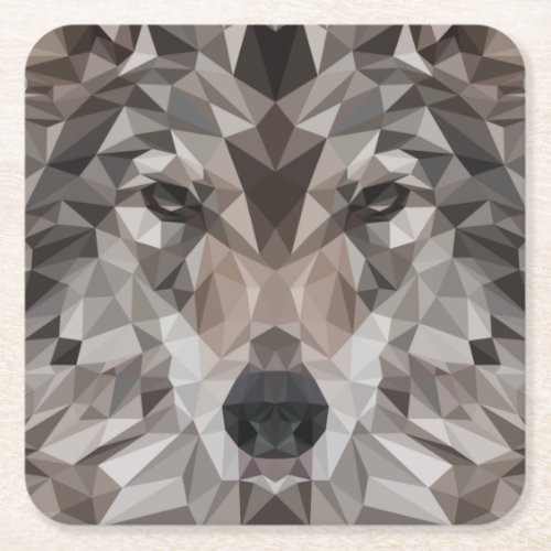 Lone Wolf Geometric Portrait Square Paper Coaster