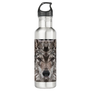Lone Wolf Geometric Portrait Stainless Steel Water Bottle