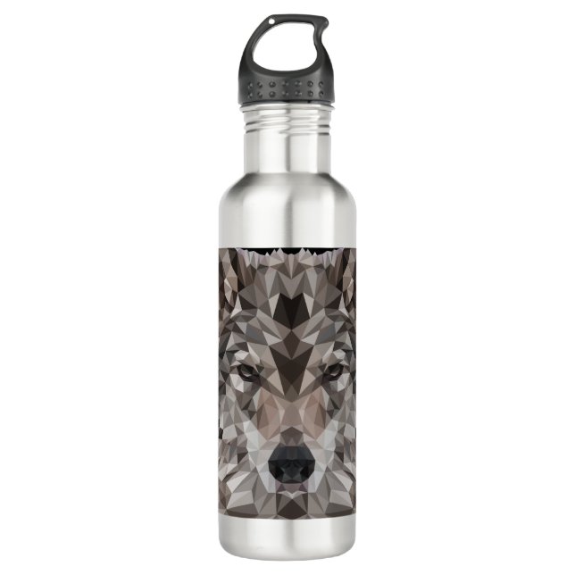 Lone Wolf Geometric Portrait Stainless Steel Water Bottle (Front)