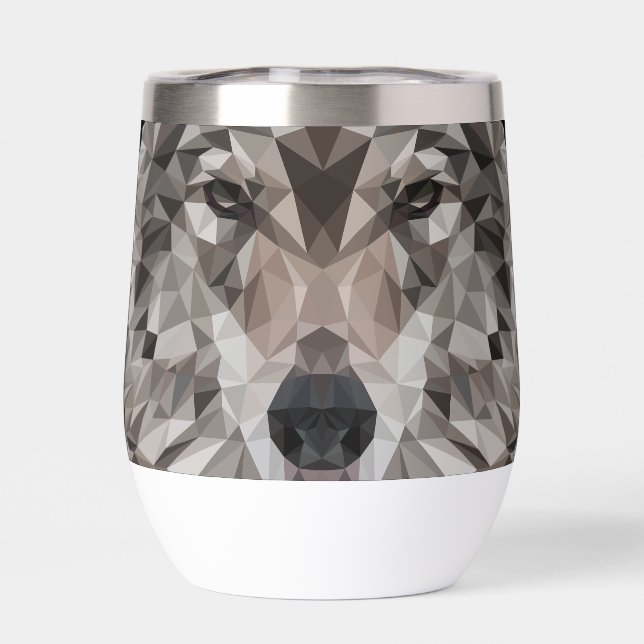 Lone Wolf Geometric Portrait Thermal Wine Tumbler (Back)