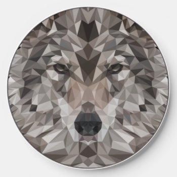 Lone Wolf Geometric Portrait Wireless Charger by CandiCreations at Zazzle