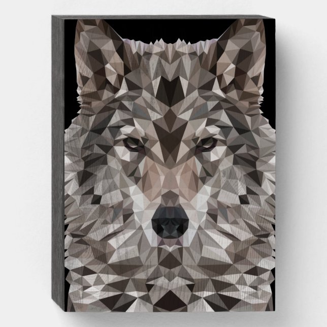 Lone Wolf Geometric Portrait Wooden Box Sign (Front Vertical)