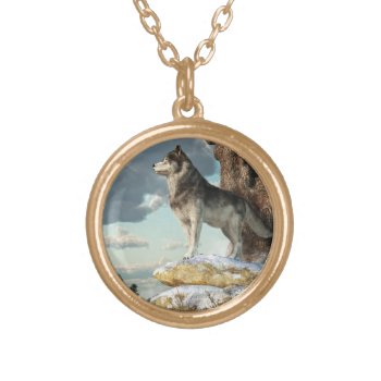 Lone Wolf Gold Plated Necklace by ArtOfDanielEskridge at Zazzle