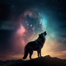 Lone Wolf Howling at Colorful Nebula Jigsaw Puzzle