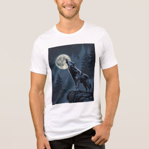 Lone Wolf Howling at the Moon Night Forest Art Tri-Blend Shirt